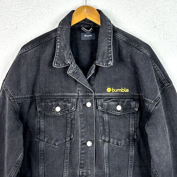 Bumble Denim Jacket Black‎ XL Unisex Oversized Logo Trucker Streetwear - Picture 2 of 13